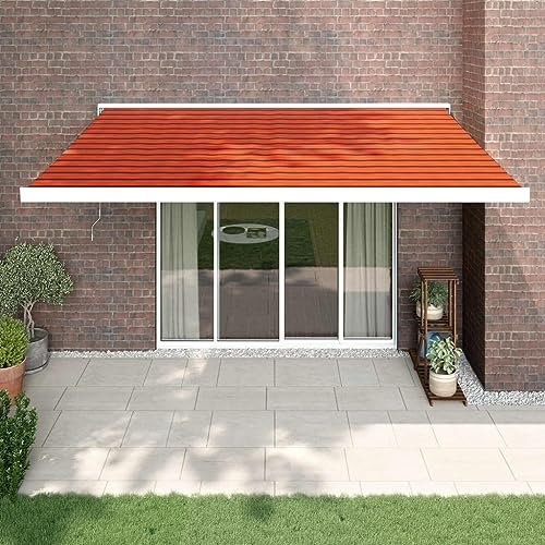 ARKEM Tenda Retrattile Arancione e Marrone 4,5x3m Tessuto e Alluminio,Tenda da Sole per Esterno Avvolgibile, Tenda da Sole a Bracci Estensibili con Telaio in Alluminio, Tettuccio Resistente al Sole e