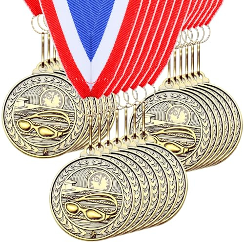 Remuuly 30 Pcs 30/60 Pcs Swimming Medals for Award 2'' Swimming Trophy Medals Bulk Gold Medal Prize Gift First Place with Neck Ribbons for Tournaments Match Sports Competition Teams Adult