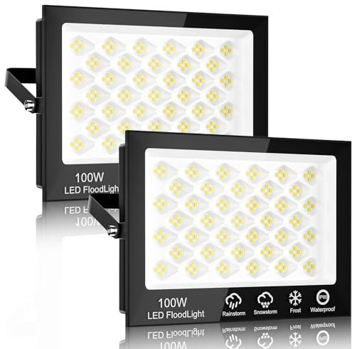 Sararoom LED Strahler Außen 100W 10000LM LED Fluter, 156 LED Kaltweiß 6500K Flutlicht Scheinwerfer Außenstrahler, IP65 Wasserdichte Flutlichtstrahler für Garten Garage Hof Auffahrt Türen Flur, 2er