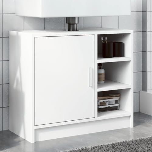 Tidyard Handfatsskåp vitt 63 x 29 x 55 cm tekniskt trä, handfatskåp badrum diskbänk med förvaringsfack, byrå förvaringsskåp stil B