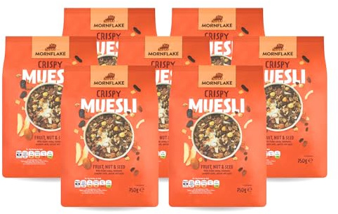 Mornflake - 7x 750g Extra Crispy Fruit, Nut & Seed Muesli No Added Sugar. | Vegan, Healthy, High Fibre Breakfast Cereal With Raisins, Dates, Apricots, Apple, Coconut, Nuts & Seeds. (Pack of 7)