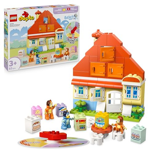 LEGO DUPLO Bluey: Bluey's Family House with Memory Game - Learning Toy for Toddlers - incl. 3 Figures, Opening Windows & a Board Game - Gift for 3+ Year Old Girls & Boys - 10459
