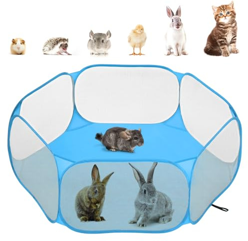 Pawaboo - Parc pour Petits Animaux, Tente-Cage Imperméable pour Petits Animaux avec Cadre en Fil d'acier Solide, Clôture de Cour Extérieure pour Poussin/Chiot/Cochon d'Inde/Lapin, Bleu