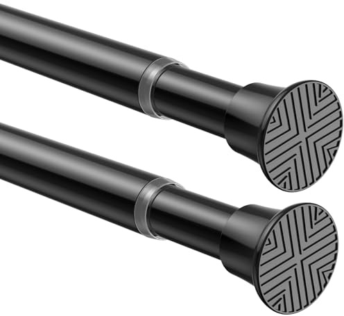 Zipglo 2 PCS Extendable Curtain Poles 59-120 cm, Tension Rods for Curtains Adjustable Shower Curtain Poles No Drilling Spring Loaded Curtain Rod Shower Rail for Bathroom Window Door Wardrobe, Black