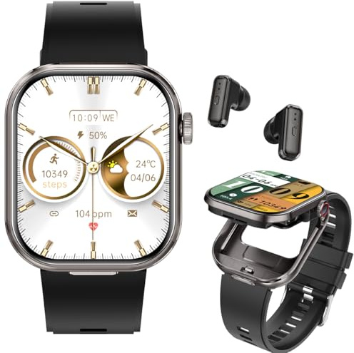 UYRGT 2 in 1 Smart Watch with Earbuds for Men Women,2.02'' Full Touch Screen, Answer/Make BT Calls & Music,Waterproof,Multi-Mode Fitness & Health Tracking,Sport Modes,For Android IOS,Long Standby Time