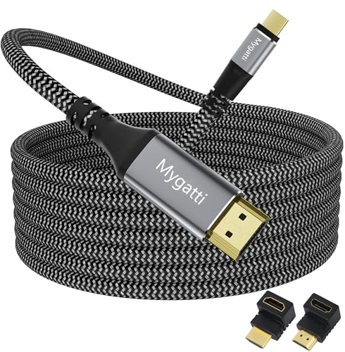 Mygatti 15 Mètres Câble USB C vers HDMI 4K,Type-C vers HDMI UHD,Connecteur Plaqué or, Câble Tressé en nylon,Compatible avec Thunderbolt 4/3, pour iPhone 15 série, MacBook Pro/Air, iPad Pro/Air, etc.