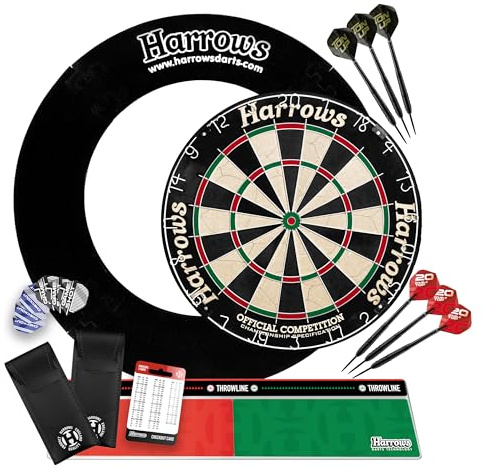 Harrows Dartboard Surround – 4-teiliges Wandschutz-Ring-Set oder komplettes Premium-Dart-Bundle mit Board, Trophäe-Darts & Oche – Optionen für Zuhause, Club & Geschenk-Set (Bundle)