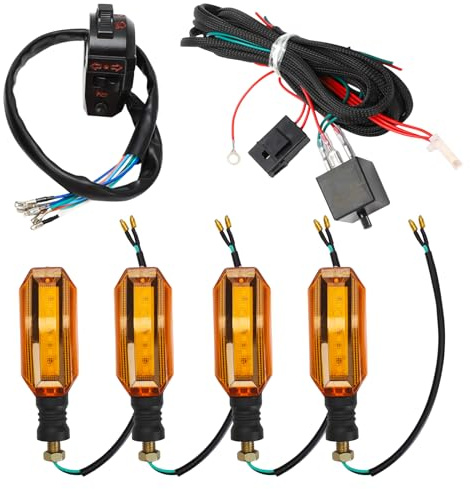 Alpha Rider Motorcycle Turn Signals Light LED with Wiring Loom Harness Kit Indicator Wiring Loom Harness Kit Relay Universal Switch Turn Signal Light Horn Flash Kit