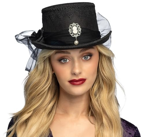 Boland 97092 - Cappello gotico con spilla e fiore, cilindro per Halloween, carnevale e costumi, vampiro, strega, mago