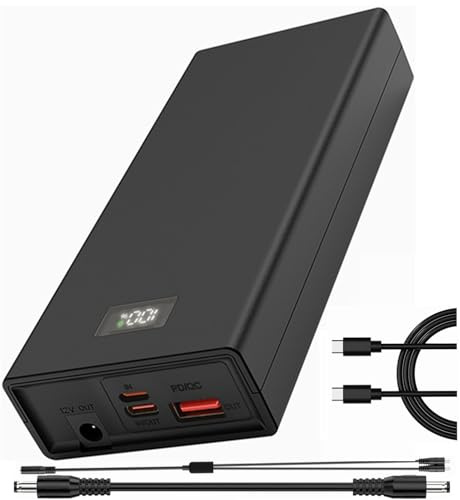 Cargador Portátil de 20000mAh para Ordenador Portátil (PD 30W/QC 18W) - Power Bank con Salida CC 12V 3A - para Chaquetas Calefactables, lámparas de Streaming, SAI y Todos los Dispositivos de 12V