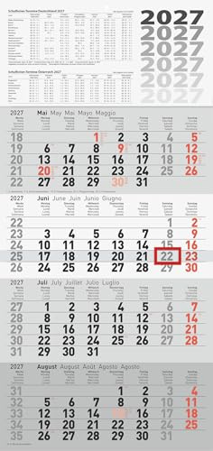rido/idé Calendario de 4 meses 2027 | gris, 300 × 630 mm