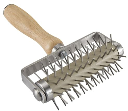 FUOYLOO Perforatrice per Pasta in Acciaio Inox Manico in Legno di Gomma, Rullo per Pizza e Anti Bolle, Strumento per Impasto per Pizza e Accessori Pizzaiolo per Forno Multifunzione