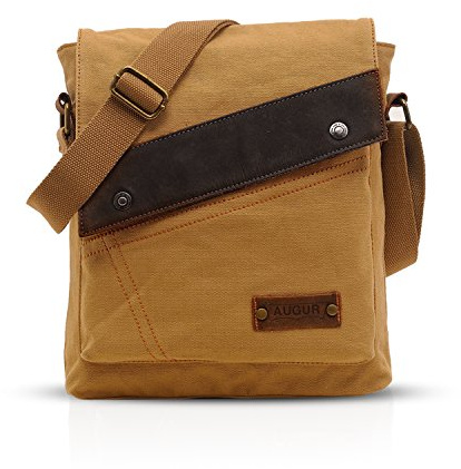 FANDARE Vintage Messenger Bag Briefcase Borsa a Tracolla Borsa Crossbody Scuola Borsa Zainetto Schoolbag Uomo Donna Tela Cachi