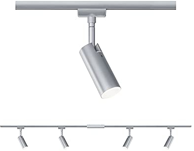 Paulmann 96900 LED lámpara de techo URail sistema de rieles juego de focos Tubo, lámpara de techo orientable spot 4 luces cromo mate 3000K blanco cálido 5 W