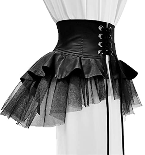 BPURB steampunk viktoriansk volanger tutu tyllkjol för kvinnor midjebälte korsett kostym underkjol pirat cosplay halloweenklänning, svart, XL