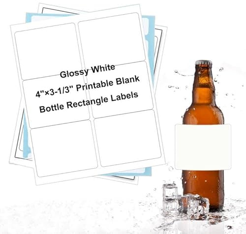 Bleidruck 4 x 3-1/3 inch Glossy White Waterproof Rectangle Labels, 120 Pcs, Oil-Resistant Vinyl Wine Bottle Labels for Inkjet/Laser Printer