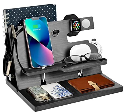 Cadeau Homme Organisateur de Bureau Bois Cadeau Papa Fete des Peres Support Telephone Bureau Support Montre, Cadeau Anniversaire Homme Idee Cadeau, Organiseur de table de Nuit, Idee Cadeau Papa Noel