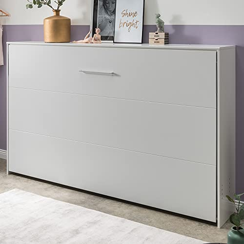 Lomadox Schrankbett weiß 120x200 cm mit Lattenrost Jugendbett Gästebett Klappbett Raumsparbett