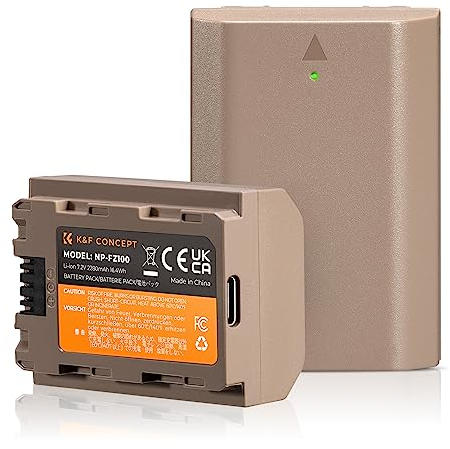 K&F CONCEPT NP-FZ100 Kamera Akku (2er Pack) mit Typ C Direktladeanschluss Kompatibel mit Sony A9 A7III A7RIII A7RIV A6600 ZV-E1 FX3, FX30 Kameras
