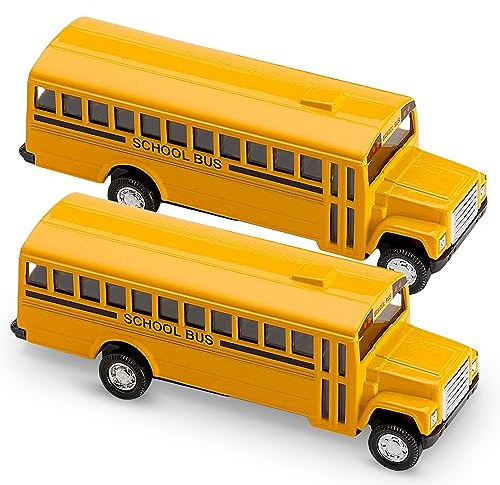 Pullback Diecast School Buses - 2 Pack - Yellow Metal Toys with Write-On Surfaces - Perfect Party Favors, Gifts, and School Memories for Little Boys and Girls - 5 Inch