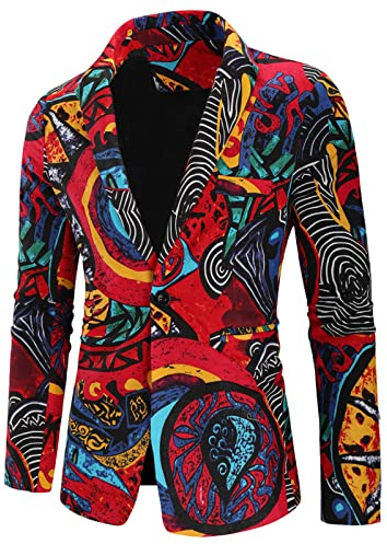Fritidsdräkt herr bomull linne kavaj herr slim fit röd kavaj elegant vintage tryckt kostym mode en knapp affärskostym jackor casual kavaj för fest datum bal bröllop, röd, L