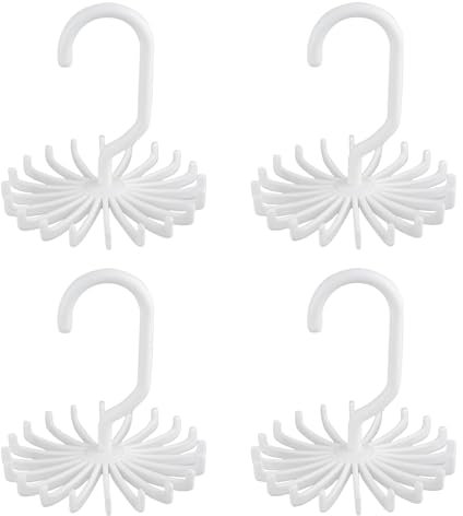 MultiValue Krawattenbügel, 4 PCS Strahlung Scheibe Form Mini Krawattenhalter Organizer Aufhänger 360° Drehbar Multifunktional Krawatterack für Krawatte Leder Gürtel (Weiß, 4)