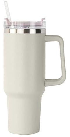 Ziofy 40oz Tumbler with Straw and Lid 1200 ml Insulated Tumbler with Straw Stainless Steel Coffee Cup Travel Mug, Water Bottle Vacuum Insulated for Hot and Cold Drink (Cream)