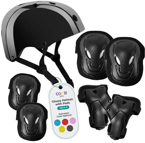 COOZi Glossy Helmet and Pad Set for Kids - Adjustable Protective Gear with Knee, Elbow & Wrist Pads, Safety Set, Cycling, Skateboarding, and Scooting for Boys & Girls Ages 3-12