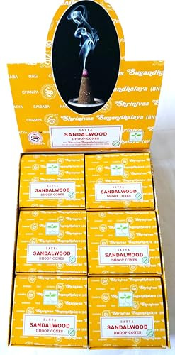Satya Nag Champa Incense Cones, Sandalwood Scent, 12 Packs of 12 Cones in each pack (12, Sandalwood)