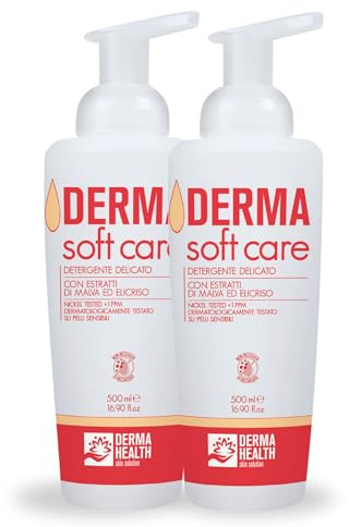 Derma Health - Derma SOFT CARE Schiuma Detergente Per Il Corpo Con Estratti Di Malva E Elicriso. Sapone Viso Senza Risciacquo Ideale Anche Per Pelle Sensibile - 500ml Foamer - x2