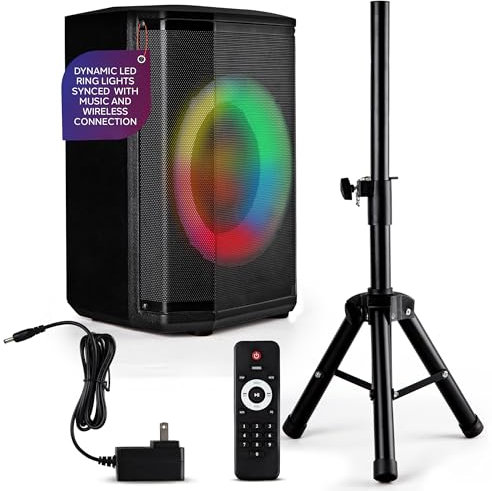 Pyle Cassa Bluetooth Potente, Altoparlante Bluetooth Portatile, Cassa Audio, Speaker, Woofer 20 cm, 120 Watt, Luci Colorate, TWS, Microfono, USB/Micro SD/FM, Tripod, Uso Interno/Esterno