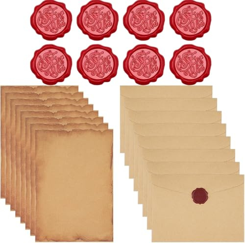 Zhenghebuy Set di Vintage Carta da Lettere,8 Buste,8 Carta da Lettere e 8 Adesivo Sigilli di Cera per Scrivere,Invito,Appunti,Biglietti,Disegni