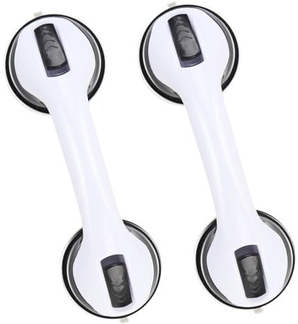2PCS Suction Grab Bar for Bathtubs and Showers Sturdy PP Removable Shower Handrails Anti Slip Bathroom Safety Handle (White Black)