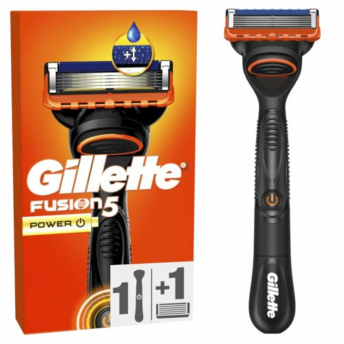 Gillette Rasoir Pour Homme Fusion5 Power, Manche Réutilisable et Cartouche à 5 Lames Ultra-Affûtées, Avec Bande Lubrifiante Pour Un Rasage du Visage Plus Confortable, 1 Recharge Pour 20 Rasages