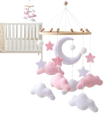 Dewireaey Jouet De Lit Bébé,Mobile Nuage en Felt pour Berceau | Décor Apaisant en Felt pour Fille Fils Enfant Chambre Enfant Chevet