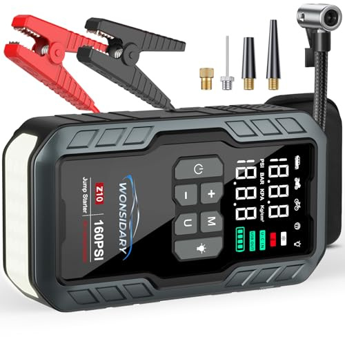 Wonsidary Booster Avviamento Auto 7000A con Compressore 160 PSI, 27000 mAh, Avviatore di Emergenza per Auto 12V Benzina & fino a 8.0L Diesel,600 Lumen LED, Kit di Emergenza Portatile per Viaggi