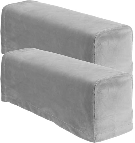 FAVOMOTO 2PCS Universal Sofa Armrest Covers, Velvet Stretch Couch Arm Covers Anti-Slip Furniture Protector for Sofa Recliner Armchairs Pet Proof Slipcovers