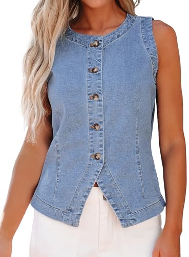 Roskiky Denim Vest Tops Women Uk Women'S Gilets Sleeveless Strechy Jean Vest Summer Western Waistcoat