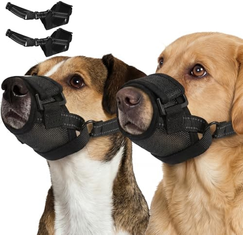 Pezluxe 2Pcs Dog Muzzle,Soft Nylon Muzzle Anti Biting Barking Chewing,Air Mesh Breathable Drinkable Adjustable Loop Pets Muzzle for Medium Dogs