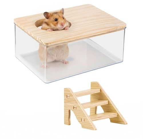 Eulihent Hamster Sand Bath Hamster Bathing Sand Gerbil Sands Baths Transparent Hamsters Sands Bathroom Hamsters Baths Container with Ladder