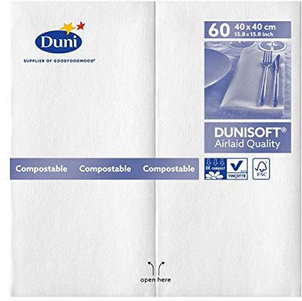 Duni 150923 Dunisoft Large Pre-folded Lunch Napkins, Pre-folded (1/8), 40 cm x 40 cm, White (Pack of 720)