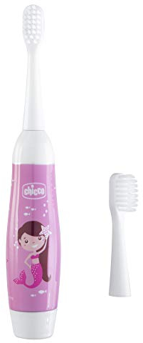 Chicco Spazzolino Elettrico per Bambini, Spazzolino da Denti con Vibrazione Delicata e Setole Morbide, Impugnatura Ergonomica, con Testina di Ricambio e Coprisetole - 3+ Anni, Rosa