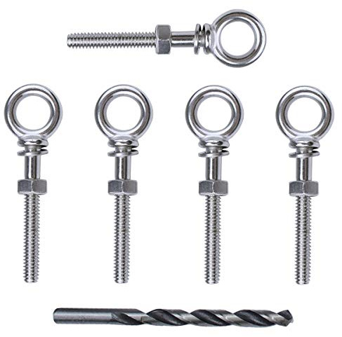 Muzata 5 Pack 1/4 x 2 Eye Bolt T316 Stainless Steel Eye Bolts with Nuts Washers Threaded Heavy Duty Shoulder Lifting Ring Total 3 Length Marine Grade UNC-3A CR31