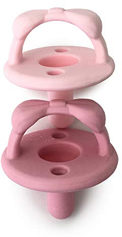 Itzy Ritzy Silicone Pacifiers for Newborn - Sweetie Soother Pacifiers Feature Collapsible Handle & Two Air Holes for Added Safety; for Ages Newborn and Up, Set of 2 in Light Pink & Dark Pink