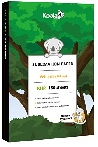 Koala Sublimationspapier, 150 Blatt, 21,1 x 29,7 cm, A4, für Wärmeübertragung, DIY-Geschenk, kompatibel mit Tintenstrahl-Sublimationsdruckern, 105 g/m²