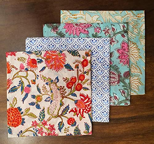 Indian Cotton Napkins 20 Pcs Set, Hand Printed Napkins for Home, Kitchen, Dining Room, Holiday Table Cloth Napkins Face Cover