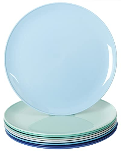 Youngever 9 Grande Assiettes en Plastique de 20CM, Assiettes DIner (Couleur Coastal)