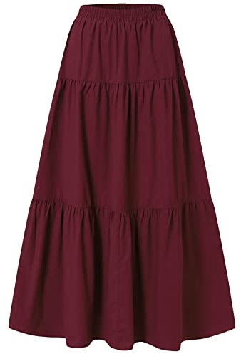 Jupe longue évasée vintage pour femme - Taille élastique - Couleur unie - Ourlet large - Jupe évasée basique