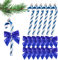 18pcs Christmas Decorations Candy Canes Navy Blue White and Small Bows for Christmas Tree Decorations Hanging Ornaments (Blue)
