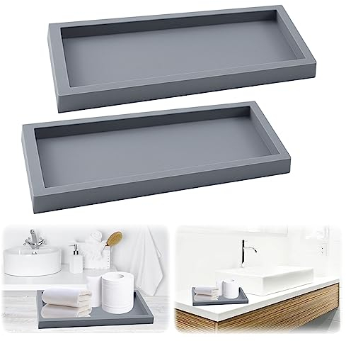 Lot de 2 plateaux de rangement rectangulaires en silicone pour salle de bain et cuisine, gris